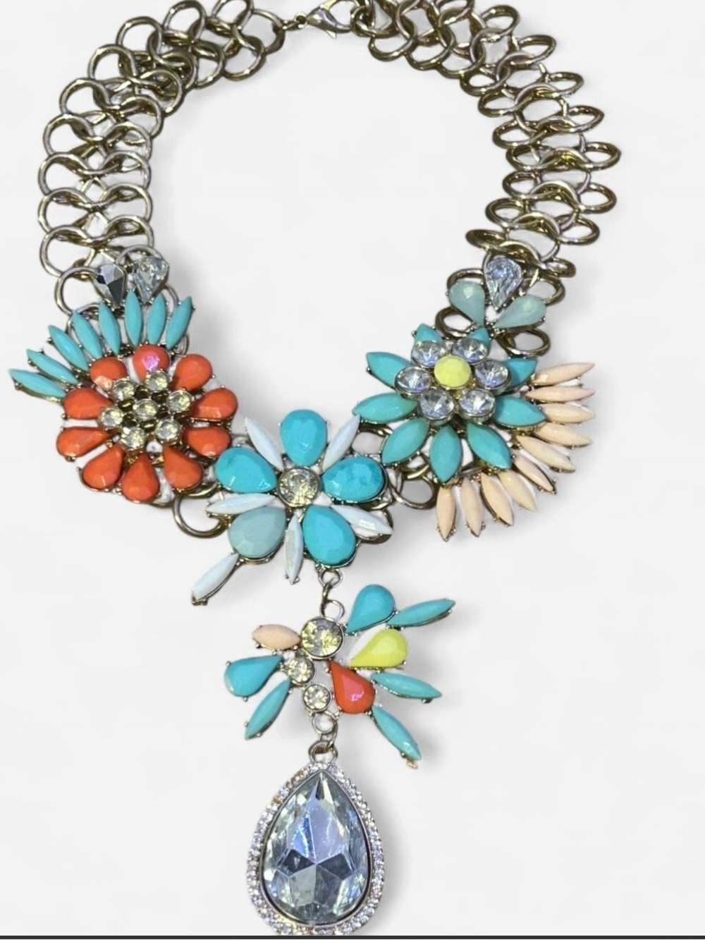 Vintage multicolor crystal cluster statement necklace
